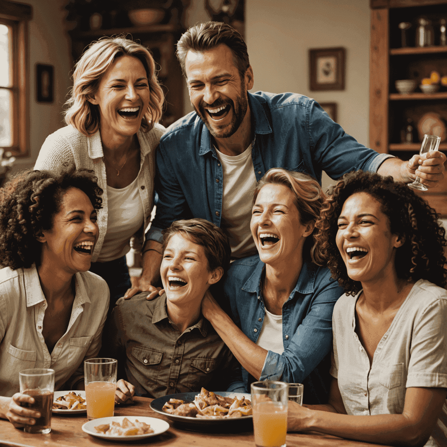 Familia riendo y celebrando al final de una partida de Stake, con expresiones de alegría y camaradería